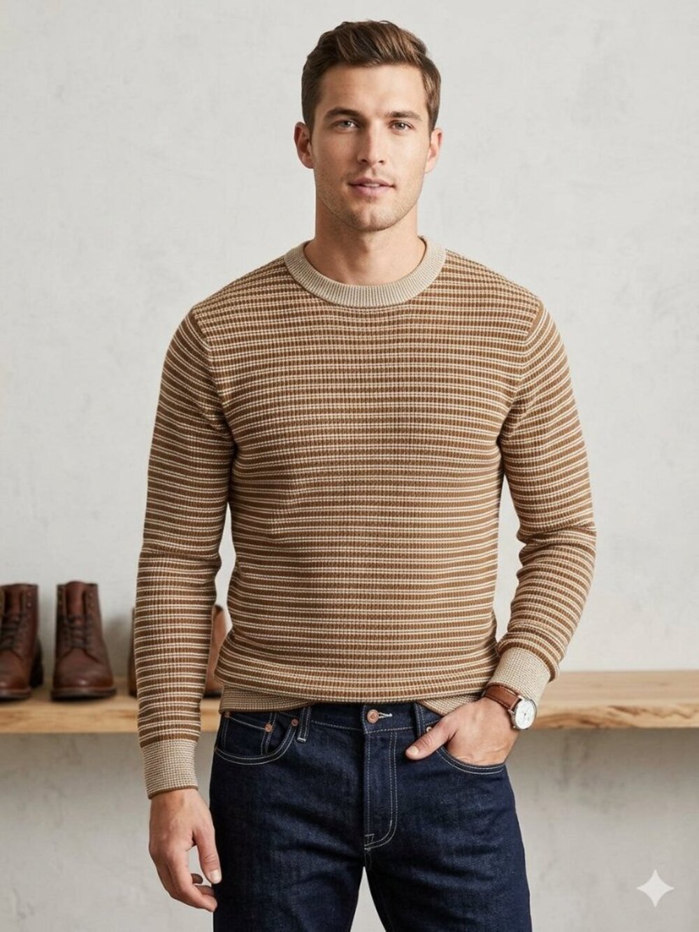 Goodfellow textured cotton blend striped crew neck sweater, size S